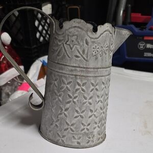 Floral Patterned Gray Metal Pitcher